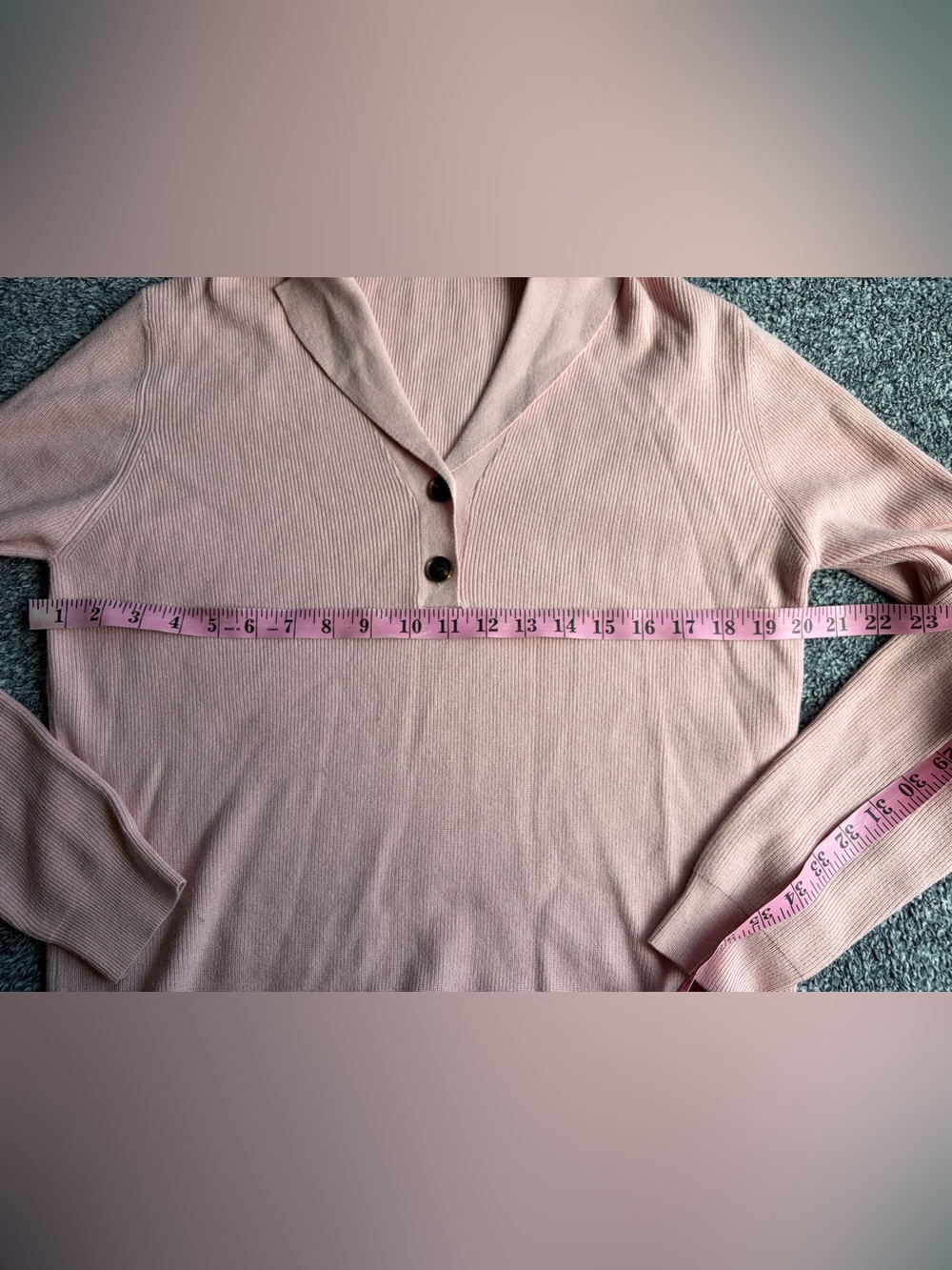 Soft Pink Ribbed Button-Front Women's Sweater - Picture 7 of 9
